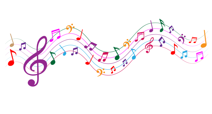 Colorful Music Notes Wave PNG