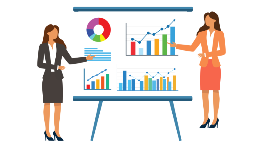 Business Presentation Team Analyzing Growth Charts PNG Illustration