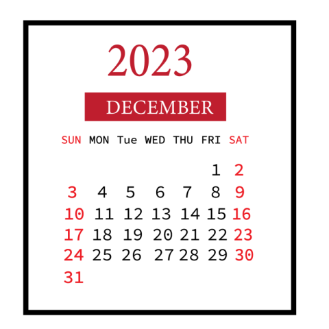 December 2023 calendar png transparent