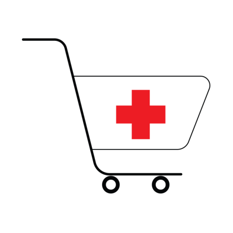 Medical Shopping Cart Icon with Red Cross