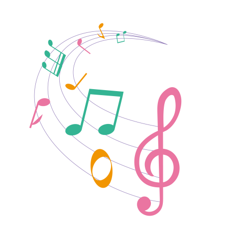 Colorful music notes transparent background