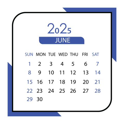 June month 2025 calendar png free download