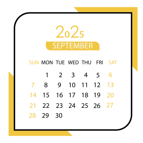 September  month calendar 2025 png download