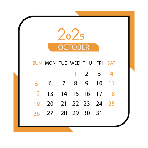 October month calendar 2025 png transparent