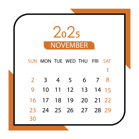 November month calendar 2025 png transparent
