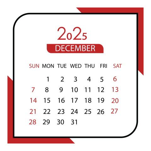 December 2025 calendar PNG free download
