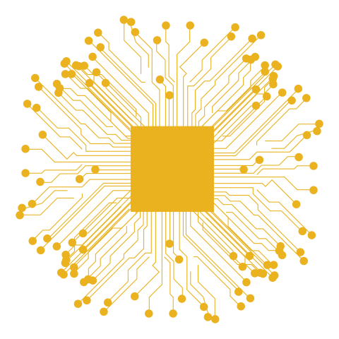 Golden Processor Circuit Network PNG Illustration