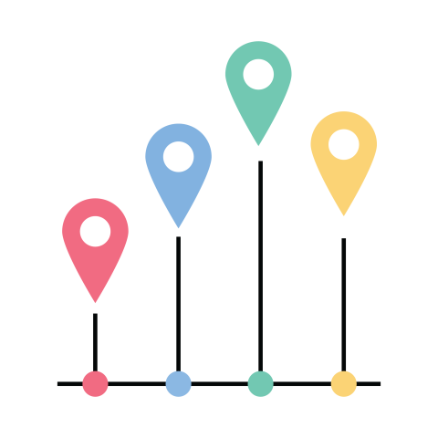 Location Growth Timeline Map Pins Flat PNG Illustration