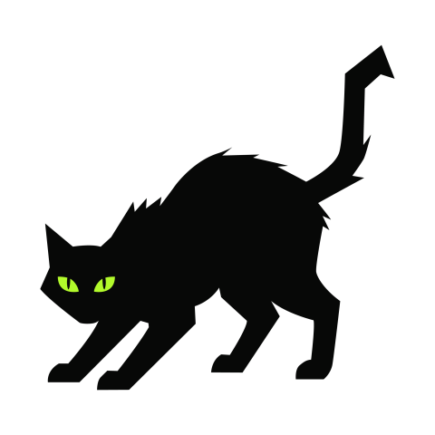 Black Cat Silhouette PNG with Green Eyes Transparent Background