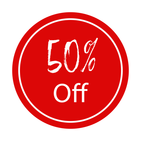 50% Off Round Red Sale Badge PNG Transparent Background