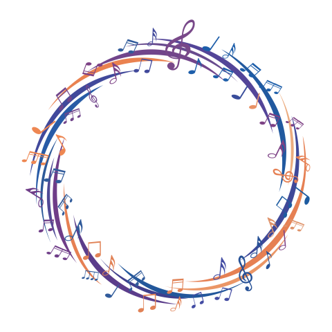Colorful music notes transparent background