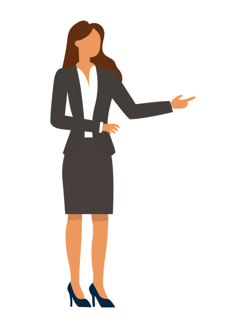 Businesswoman Pointing and Presenting Idea PNG Illustration