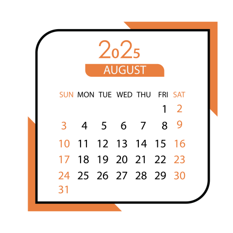 August month calendar 2025 png download