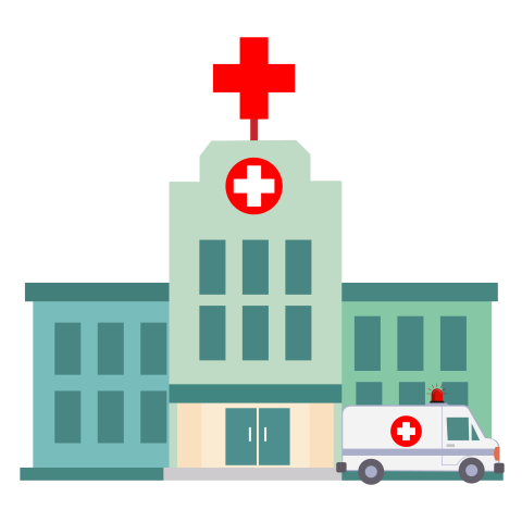 Hospital Building with Ambulance Flat Design PNG Illustration