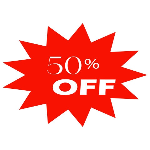50% OFF Red Starburst Sale Badge PNG Transparent Background